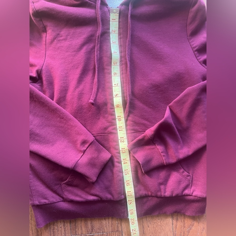 Ambiance Sherpa lined hooded full zip burgundy sweater S - Picture 6 of 10